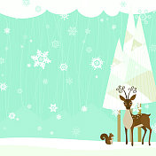 冬天的场景有鹿和松鼠