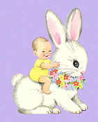 骑着大兔子的婴儿