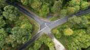 道路交叉口森林鸟瞰图