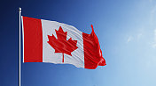 蓝天上飘扬的加拿大国旗