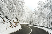 空旷的道路穿过白雪覆盖的景观