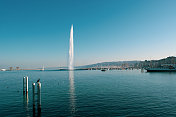 日落喷泉，瑞士日内瓦