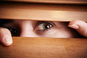 那女人的眼睛透过木制的百叶窗可疑地窥视着