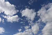深蓝色天空中引人注目的高积云