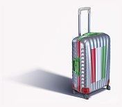 现代手提箱与匈牙利国旗孤立在白色