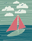 海洋上的帆船的抽象插图
