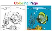 涂色书,海洋鱼 涂色书,海洋鱼