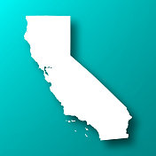 加州地图上的蓝绿色背景与阴影