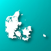 丹麦地图上的蓝绿色背景与阴影