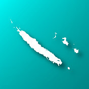 新喀里多尼亚地图上的蓝绿色背景与阴影