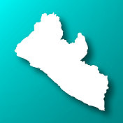 利比里亚地图上的蓝绿色背景与阴影