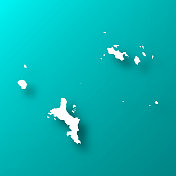 塞舌尔地图上的蓝绿色背景与阴影