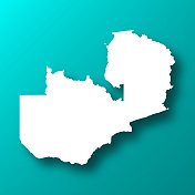 赞比亚地图上的蓝绿色背景与阴影