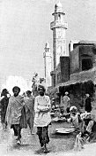 在巴基斯坦拉合尔的瓦齐尔汗清真寺街上的人们- 19世纪英国统治时期