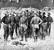 一群西部拓荒者在福尔松，加利福尼亚，美国- 19世纪