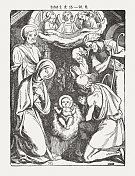 基督的诞生。《牧童崇拜》木刻版，1850年出版