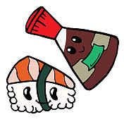 可爱寿司卡哇伊-酱油和鲑鱼寿司 可爱寿司卡哇伊-酱油和鲑鱼寿司