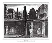 1851年出版的埃罗拉和埃勒皮塔的印度寺庙雕刻古董插图