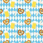 无缝啤酒节插图图案与巴伐利亚旗背景 无缝啤酒节插图图案与巴伐利亚旗背景