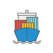 货船物流交付和运输细线图标