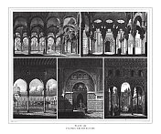 伊斯兰建筑雕刻古董插图，出版于1851年