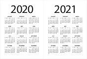 日历2020 2021 -插图。星期日开始上班