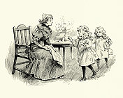 维多利亚时代的母亲和她的女儿，19世纪