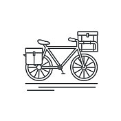 自行车交付物流交付和运输细线图标