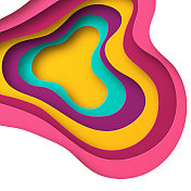 剪纸的背景。彩色抽象波浪形状-时尚的3D设计
