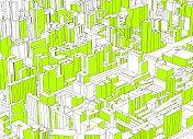 绿线结构现代城市建筑模型插图