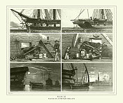 雕刻古董,法国护卫舰上的场景雕刻古董插图,1851年出版 雕刻古董,法国护卫舰上的场景雕刻古董插图,1851年出版