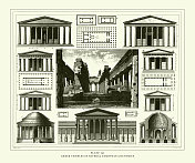 雕刻古董，欧洲几个国家的希腊庙宇雕刻古董插图，1851年出版