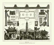 雕刻古玩，中国传统建筑雕刻古玩插图，1851年出版