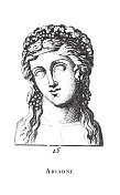 阿里阿德涅，古典神灵和神话人物雕刻古董插图，出版于1851年