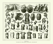 雕刻古董，希腊人，伊特鲁里亚人和罗马人的武器雕刻古董插图，1851年出版