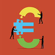 插图的人建立一个欧元符号拼图块 插图的人建立一个欧元符号拼图块