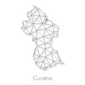 圭亚那地图连接-网络网格上的白色背景