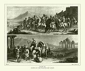 雕刻古董,英国东印度群岛场景雕刻古董插图,1851年出版 雕刻古董,英国东印度群岛场景雕刻古董插图,1851年出版