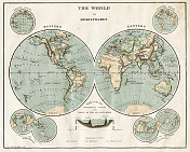 1868年的半球世界地图