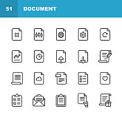 文档图标。可编辑的中风。像素完美。移动和网络。包含诸如文档，文件，通信，简历，文件搜索等图标。