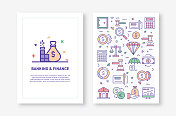 矢量插图与银行和金融相关的宣传册，传单，封面书，年度报告封面布局设计模板图标