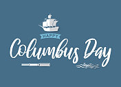 哥伦布日海报有船，望远镜和波浪。向量
