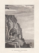 瑞士阿彭策尔的Wildkirchli(野教堂)，钢版画，1860年出版