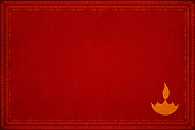 兰格利-深红色的栗色垃圾背景的排灯节问候与一个小Diya在角落和点和小角线的边界