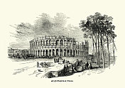 古罗马圆形剧场，尼姆竞技场，法国，19世纪