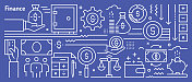 矢量金融相关旗帜设计的潮流线性风格。线条艺术风格抽象图案网页，横幅，展示
