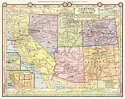 加利福尼亚，内华达，犹他，科罗拉多州地图1886