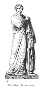 缪斯和其他传说中的女性人物，阿波罗和酒神雕刻古董插图，出版于1851年
