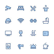 酒店-像素完美的蓝色轮廓图标 酒店-像素完美的蓝色轮廓图标