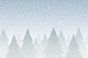 雪花飘落-宁静的圣诞景象与飘落的雪和冷杉树